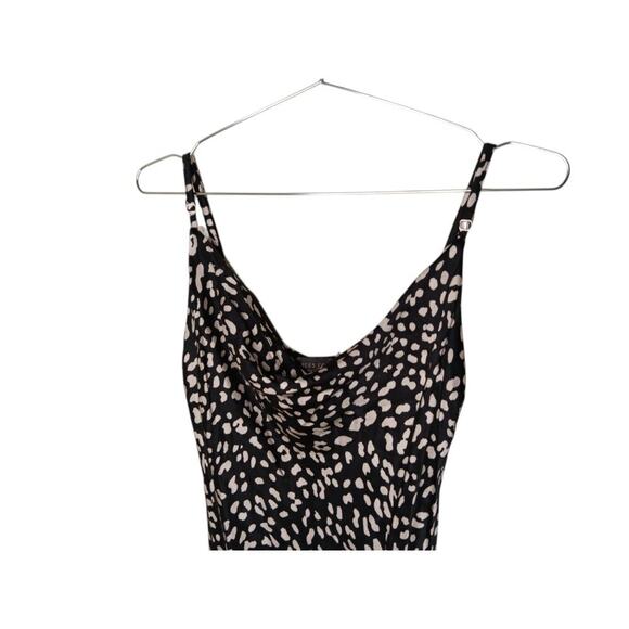 Dress Forum Black White Animal Print Slip Mini Dress Satin Cowl Neck Adjustable - Picture 4 of 11